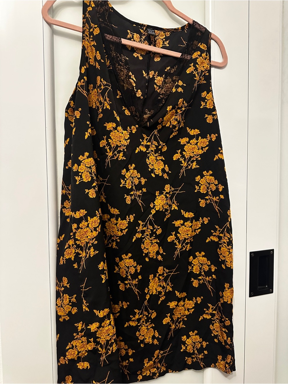 Black Floral Slip dress with Gold-Yellow Print